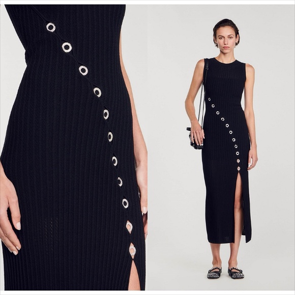 Sandro evy crystal embellished knit dress